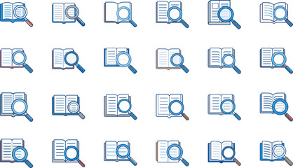 Collection of open books and magnifying glasses representing search and knowledge exploration