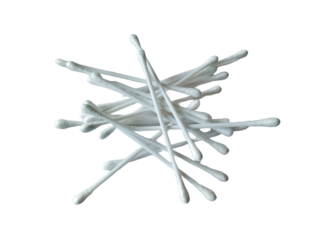 close up image of a pile of white cotton swabs (Q-tips) arranged randomly on a transparant background stock photo