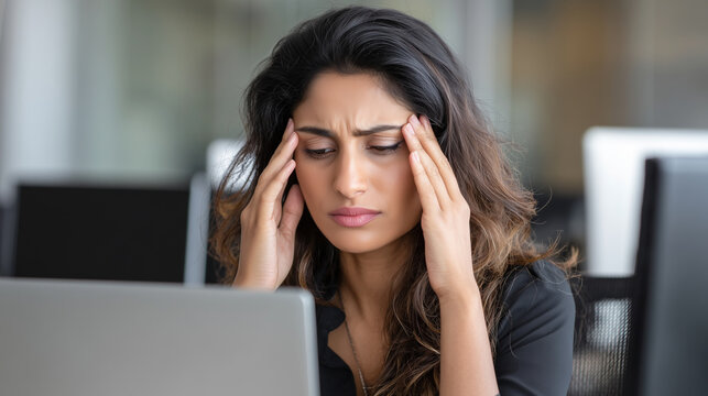 Beautiful Indian Female Employee Struggling with Office Syndrome and Workplace Fatigue