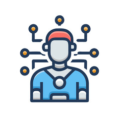 AI-powered avatar with neural network connections on a black background