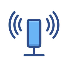 Blue wireless signal vector icon on black background