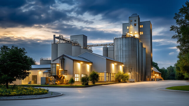 Efficient Poultry Feed Mill with Silos and Machinery