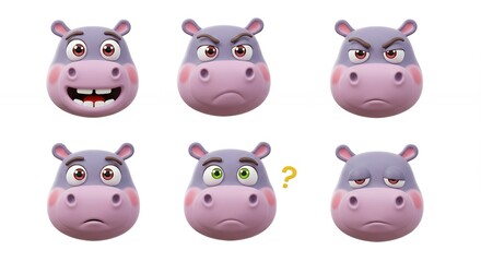Hippopotamus faces showing different emotions