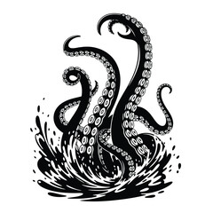 Fototapeta premium Black octopus tentacles emerging from splashing water