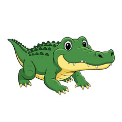 Friendly green alligator cartoon character illustration. A cute reptile mascot with a happy smile, isolated on a white background for design.