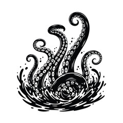Black Octopus Tentacles Emerging From Water ocean