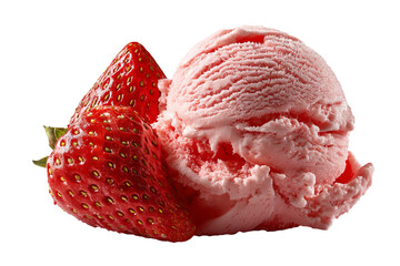 Vibrant strawberry ice-cream scoop with fresh berry pieces and creamy swirl isolated on crystal-clear transparent PNG background — high-resolution cutout element ideal for dessert menus