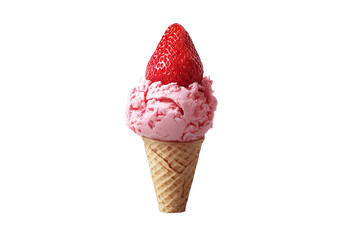 Vibrant strawberry ice-cream scoop with fresh berry pieces and creamy swirl isolated on crystal-clear transparent PNG background — high-resolution cutout element ideal for dessert menus