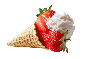 Vibrant strawberry ice-cream scoop with fresh berry pieces and creamy swirl isolated on crystal-clear transparent PNG background — high-resolution cutout element ideal for dessert menus