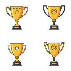Four Golden Trophy Cup Award Icons Set