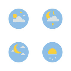 Weather Icons Set Sun Moon Clouds Rain Sea