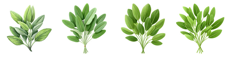 Fototapeta premium Fresh Sage Herb Bundles, Isolated on White Background