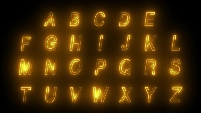 Purple letters twinkle on a black background. neon letters text animation.