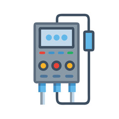 Stylized gray electronic device with blue tubing vector illustration