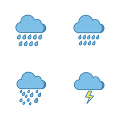 Weather Icons Set Rain Cloud Lightning Flat Design