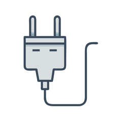 Minimalistic power plug illustration on black background, grey tone