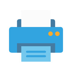 Flat design blue printer with paper on black background
