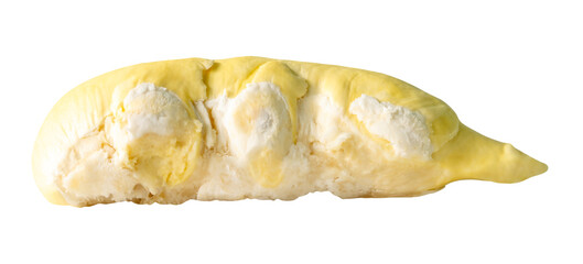 Yellow pulp of ripe durian fruit without peel isolated with clipping path in png file format
