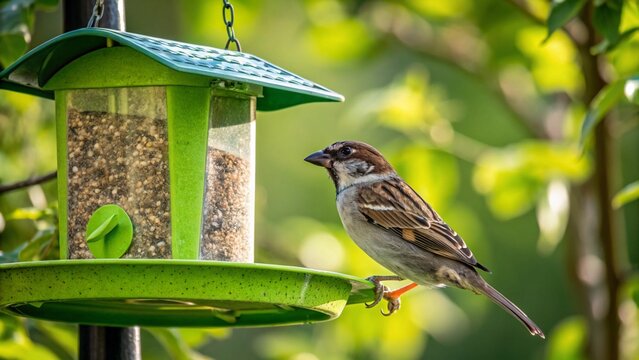 Brown sparrows and a robin perch on branches and a fence, capturing the essence of small wild birds in nature