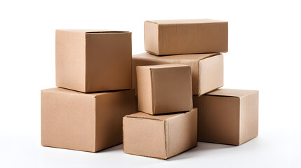 Obraz premium Stack of Brown Cardboard Shipping Boxes on White Background
