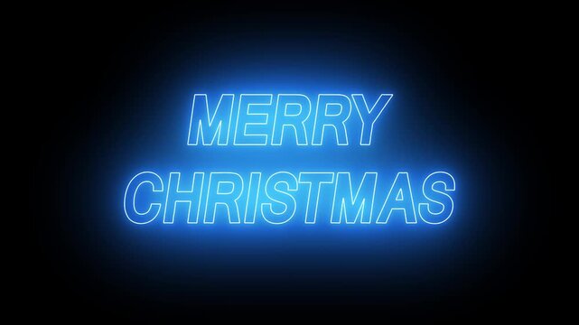 Merry Christmas Text On Black Background. Animated glowing flickering neon inscription Merry Christmas. neon Merry Christmas text animation