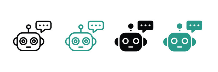 AI Chatbot Icon with Speech Bubble – Virtual Assistant Robot Symbol for Web, Mobile UI, Smart Customer Support, Editable Vector Line Art, Technology Concept Illustration

