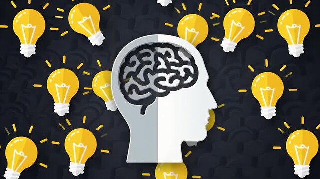 Brainstorming Illustration with Light Bulbs on Dark Backdrop Creative Thinking