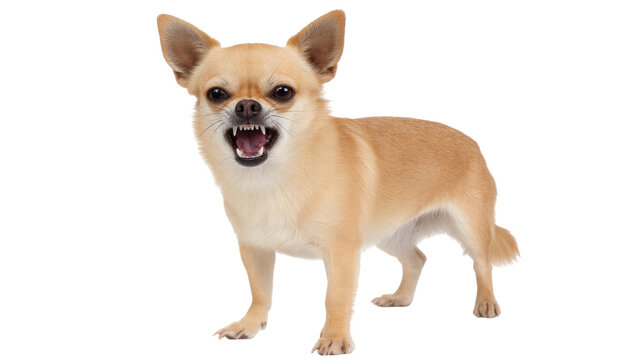 Angry isolated small dog on transparent background showing teeth in aggressive pose - Powered by Adobe