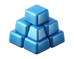 Naklejka premium Glossy blue cubes stacked in a pyramid formation against a background rendered with realistic lighting and shadows