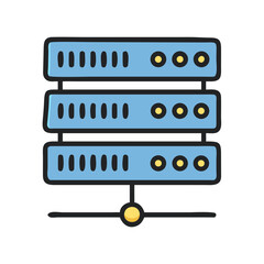 Stylized server icon on black background network technology concept