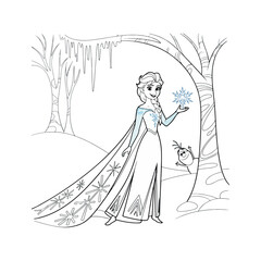 Free Printable Elsa Coloring Page vector on white background.02