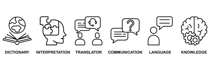 Translation icon set vector illustration concept with icon of dictionary, interpretation, translator, communication, language, and knowledge