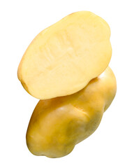 Raw potato with half in pile isolated on white background with clipping path