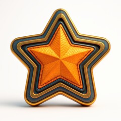 Three-dimensional star illustration with layered gold blue and orange colors on a white background