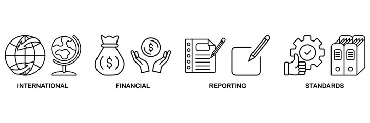 Ifrs icon set vector illustration concept with icon of international financial reporting standards with icon of global, network, money, documents, books, and writing