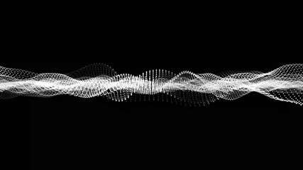 Flowing white dots wave on a black background. Abstract digital particle and dot wave light abstract background, animation. Big data flowing animation. - Powered by Adobe
