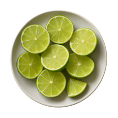 Fototapeta premium Sliced limes on a plate overhead shot fresh citrus fruit