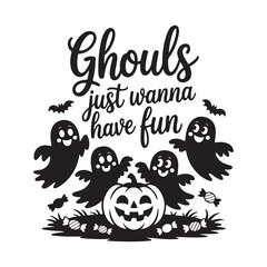 Obraz premium Cute Halloween Vector Illustration Ghouls Just Wanna Have Fun with Pumpkin