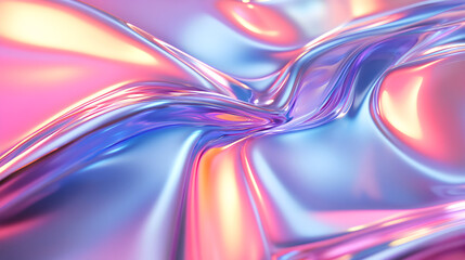Abstract iridescent fluid background with vibrant metallic reflections and waves