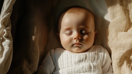 Newborn Baby Peacefully Sleeping in a Soft Cozy Bassinet with a Serene Dreamy Atmosphere Surrounding the Sleeping Infant