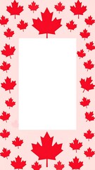 Obraz premium Frame of red maple leaves on a light pink background