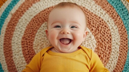 Joyful Baby Laughing and Smiling Happily as They Play with Parent on Colorful Picnic Blanket in Natural Outdoor Setting  Heartwarming Candid Moment of Family Bonding and Childhood Innocence