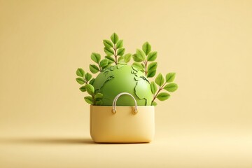 Green Plant in Yellow Shopping Bag