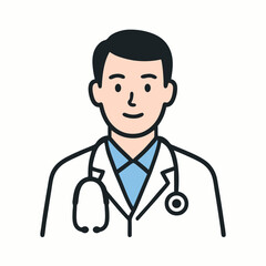 Fototapeta premium Smiling doctor in white coat with stethoscope around neck on white background