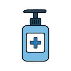 Fototapeta premium Hand sanitizer bottle with cross symbol on white background