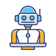 Friendly cartoon robot character vector illustration on black background