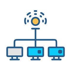Network connection vector illustration with computers and central server