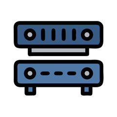 Stylized network server icon in blue and black colors