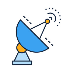 Blue radar dish with transmission waves on black background