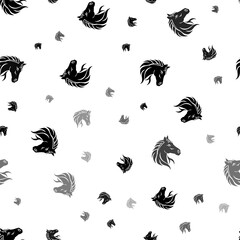 Seamless vector pattern with horse's head symbols, creating a creative monochrome background with rotated elements. Illustration on transparent background